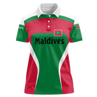 Maldives National Flag and Emblem Women Polo Shirt with Green Red White Colorblock Design