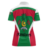 Maldives National Flag and Emblem Women Polo Shirt with Green Red White Colorblock Design