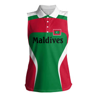 Maldives National Flag and Emblem Women Sleeveless Polo Shirt with Green Red White Colorblock Design