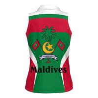 Maldives National Flag and Emblem Women Sleeveless Polo Shirt with Green Red White Colorblock Design