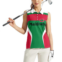 Maldives National Flag and Emblem Women Sleeveless Polo Shirt with Green Red White Colorblock Design