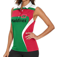 Maldives National Flag and Emblem Women Sleeveless Polo Shirt with Green Red White Colorblock Design