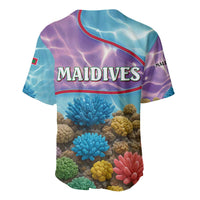 Maldives Coral Reef Ocean Print Baseball Jersey with Underwater Pastel Blue and Purple Design
