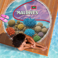 Maldives Coral Reef Ocean Print Beach Blanket with Underwater Pastel Blue and Purple Design