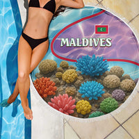 Maldives Coral Reef Ocean Print Beach Blanket with Underwater Pastel Blue and Purple Design