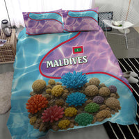 Maldives Coral Reef Ocean Print Bedding Set with Underwater Pastel Blue and Purple Design