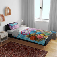 Maldives Coral Reef Ocean Print Bedding Set with Underwater Pastel Blue and Purple Design