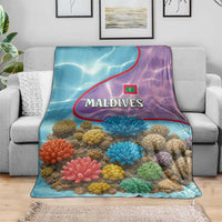 Maldives Coral Reef Ocean Print Blanket with Underwater Pastel Blue and Purple Design
