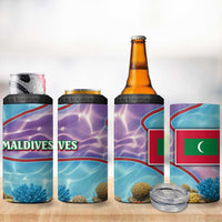 Maldives Coral Reef Ocean Print 4 in 1 Can Cooler Tumbler with Underwater Pastel Blue and Purple Design