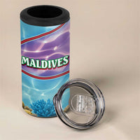 Maldives Coral Reef Ocean Print 4 in 1 Can Cooler Tumbler with Underwater Pastel Blue and Purple Design
