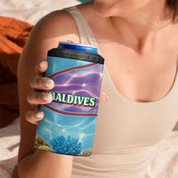 Maldives Coral Reef Ocean Print 4 in 1 Can Cooler Tumbler with Underwater Pastel Blue and Purple Design