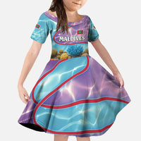 Maldives Coral Reef Ocean Print Family Matching Off Shoulder Maxi Dress and Hawaiian Shirt with Underwater Pastel Blue and Purple Design