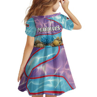 Maldives Coral Reef Ocean Print Family Matching Off Shoulder Maxi Dress and Hawaiian Shirt with Underwater Pastel Blue and Purple Design