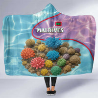 Maldives Coral Reef Ocean Print Hooded Blanket with Underwater Pastel Blue and Purple Design