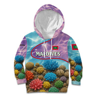 Maldives Coral Reef Ocean Print Kid Hoodie with Underwater Pastel Blue and Purple Design