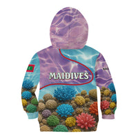 Maldives Coral Reef Ocean Print Kid Hoodie with Underwater Pastel Blue and Purple Design