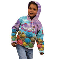 Maldives Coral Reef Ocean Print Kid Hoodie with Underwater Pastel Blue and Purple Design
