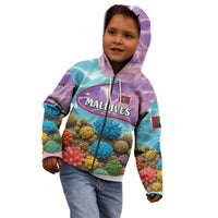 Maldives Coral Reef Ocean Print Kid Hoodie with Underwater Pastel Blue and Purple Design