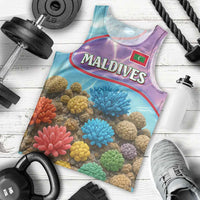 Maldives Coral Reef Ocean Print Men Tank Top with Underwater Pastel Blue and Purple Design