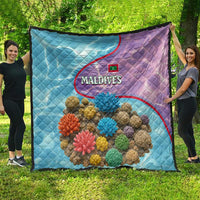 Maldives Coral Reef Ocean Print Quilt with Underwater Pastel Blue and Purple Design