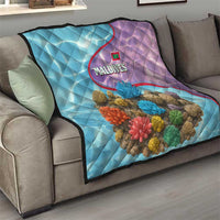 Maldives Coral Reef Ocean Print Quilt with Underwater Pastel Blue and Purple Design
