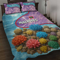 Maldives Coral Reef Ocean Print Quilt Bed Set with Underwater Pastel Blue and Purple Design