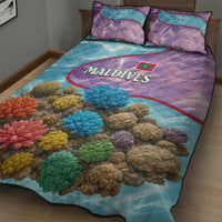 Maldives Coral Reef Ocean Print Quilt Bed Set with Underwater Pastel Blue and Purple Design