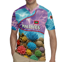 Maldives Coral Reef Ocean Print Rugby Jersey with Underwater Pastel Blue and Purple Design