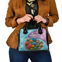 Maldives Coral Reef Ocean Print Shoulder Handbag with Underwater Pastel Blue and Purple Design