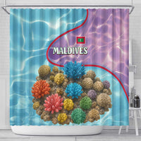 Maldives Coral Reef Ocean Print Shower Curtain with Underwater Pastel Blue and Purple Design