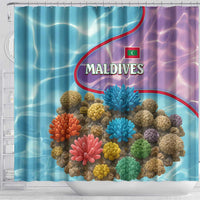 Maldives Coral Reef Ocean Print Shower Curtain with Underwater Pastel Blue and Purple Design
