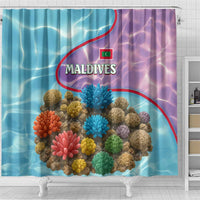 Maldives Coral Reef Ocean Print Shower Curtain with Underwater Pastel Blue and Purple Design