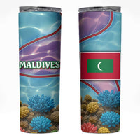 Maldives Coral Reef Ocean Print Skinny Tumbler with Underwater Pastel Blue and Purple Design