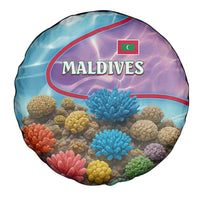 Maldives Coral Reef Ocean Print Spare Tire Cover with Underwater Pastel Blue and Purple Design