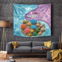 Maldives Coral Reef Ocean Print Tapestry with Underwater Pastel Blue and Purple Design