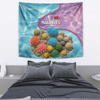 Maldives Coral Reef Ocean Print Tapestry with Underwater Pastel Blue and Purple Design