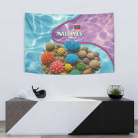 Maldives Coral Reef Ocean Print Tapestry with Underwater Pastel Blue and Purple Design
