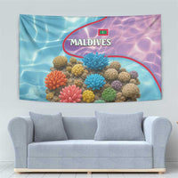 Maldives Coral Reef Ocean Print Tapestry with Underwater Pastel Blue and Purple Design