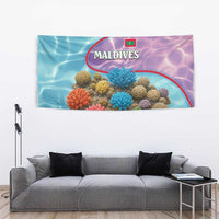 Maldives Coral Reef Ocean Print Tapestry with Underwater Pastel Blue and Purple Design