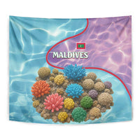 Maldives Coral Reef Ocean Print Tapestry with Underwater Pastel Blue and Purple Design