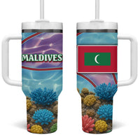 Maldives Coral Reef Ocean Print Tumbler With Handle with Underwater Pastel Blue and Purple Design