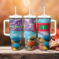 Maldives Coral Reef Ocean Print Tumbler With Handle with Underwater Pastel Blue and Purple Design