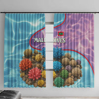 Maldives Coral Reef Ocean Print Window Curtain with Underwater Pastel Blue and Purple Design