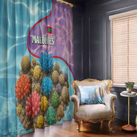 Maldives Coral Reef Ocean Print Window Curtain with Underwater Pastel Blue and Purple Design