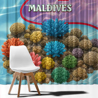 Maldives Coral Reef Ocean Print Window Curtain with Underwater Pastel Blue and Purple Design