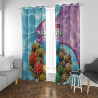 Maldives Coral Reef Ocean Print Window Curtain with Underwater Pastel Blue and Purple Design