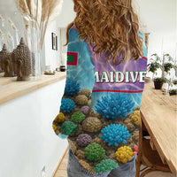Maldives Coral Reef Ocean Print Women Casual Shirt with Underwater Pastel Blue and Purple Design