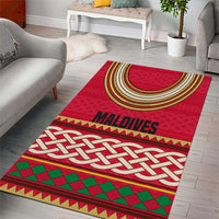 Maldives Tribal Heritage Red Area Rug with Cultural Geometric Pattern and Island Flag Print