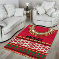 Maldives Tribal Heritage Red Area Rug with Cultural Geometric Pattern and Island Flag Print