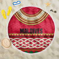Maldives Tribal Heritage Red Beach Blanket with Cultural Geometric Pattern and Island Flag Print